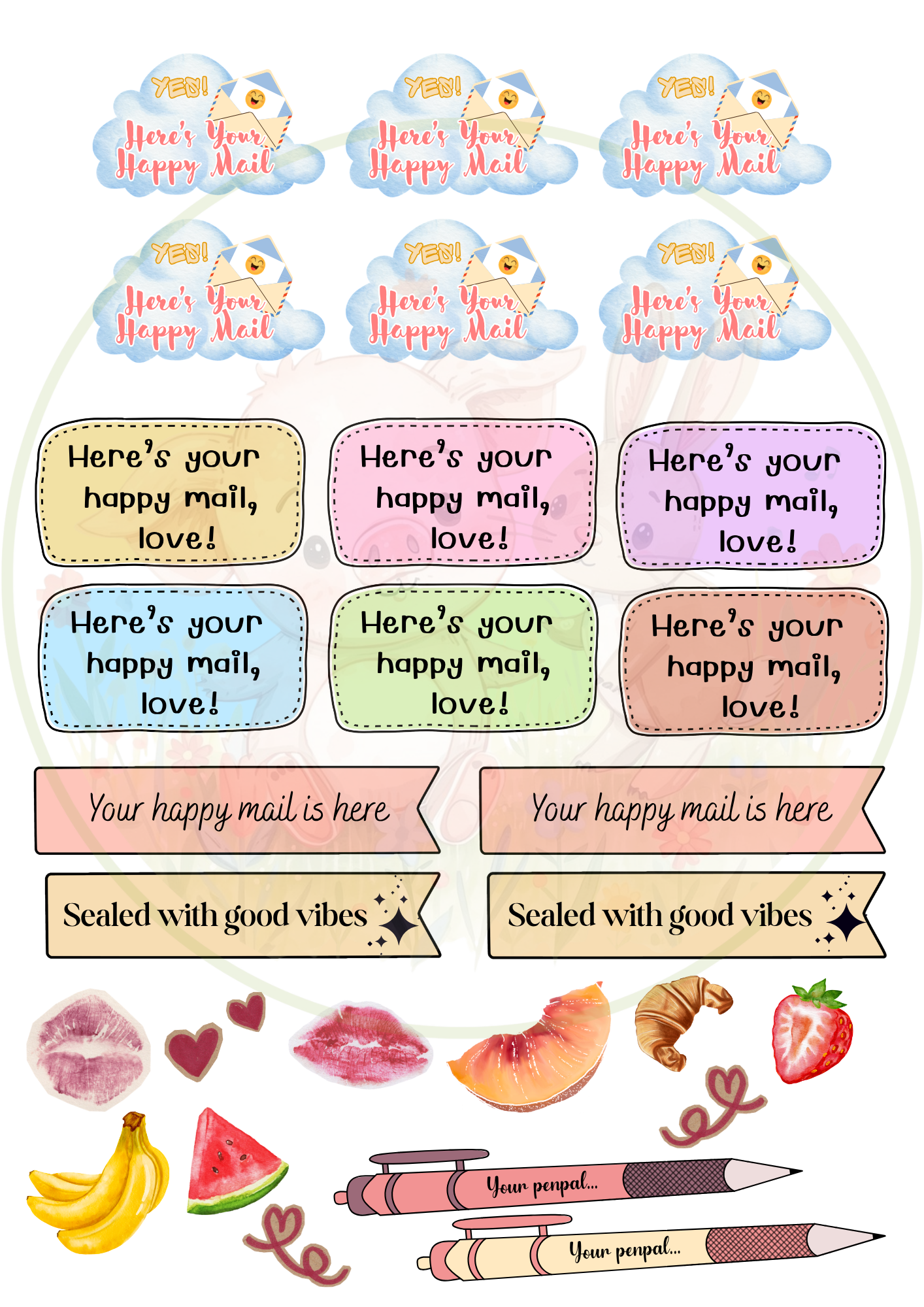 Happy Mail Stickers – Penpal and Packaging Labels | Cute Printable Stickers for Envelopes and Parcels