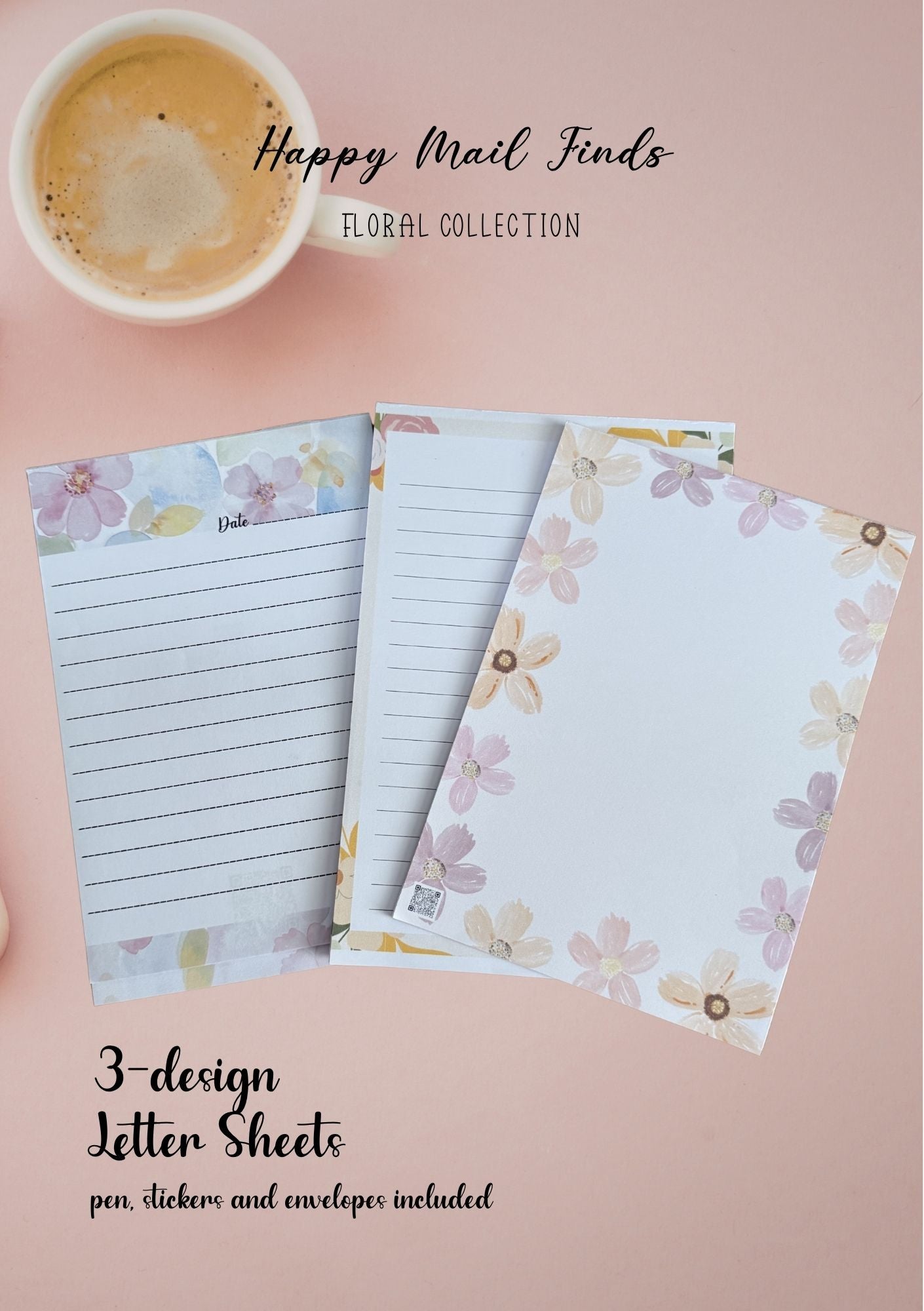 Floral Letter Writing Set | 3‑Design Stationery Sheets with Envelopes and Stickers | Happy Mail Finds Collection