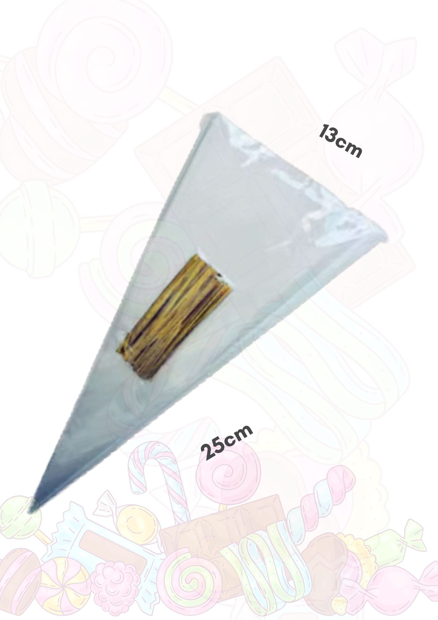 Clear Cone Candy Bags with Gold Twist Ties
