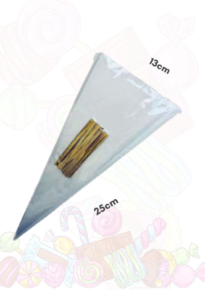 Clear Cone Candy Bags with Gold Twist Ties