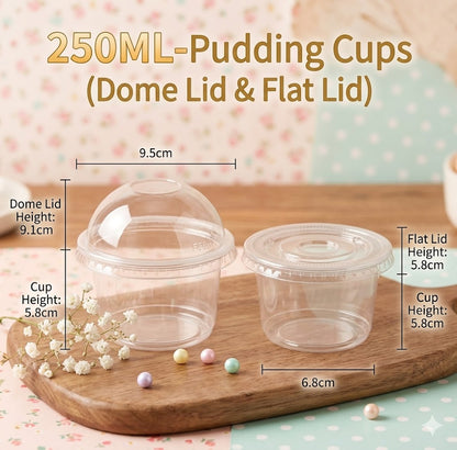 Clear Plastic Dessert Cups with Dome Lids and Flat Lids