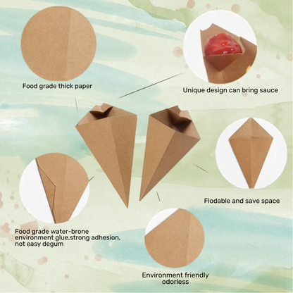 Unique Kraft Paper Fries & Snack Holder with Built‑In Dipping Cup (M/L Sizes)