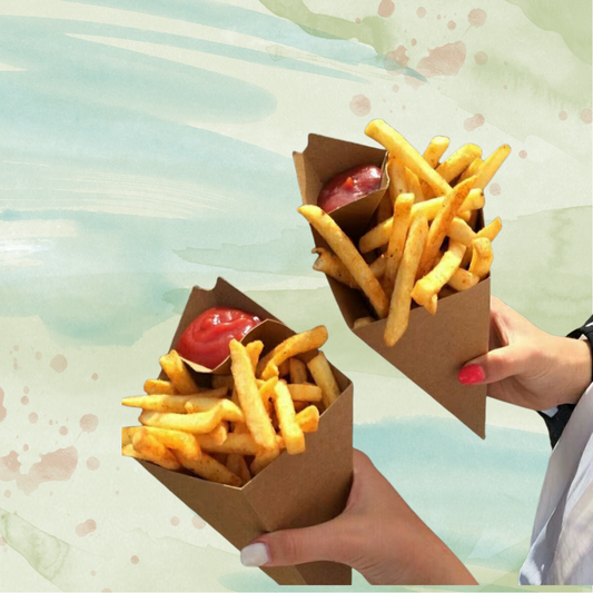 Unique Kraft Paper Fries & Snack Holder with Built‑In Dipping Cup (M/L Sizes)
