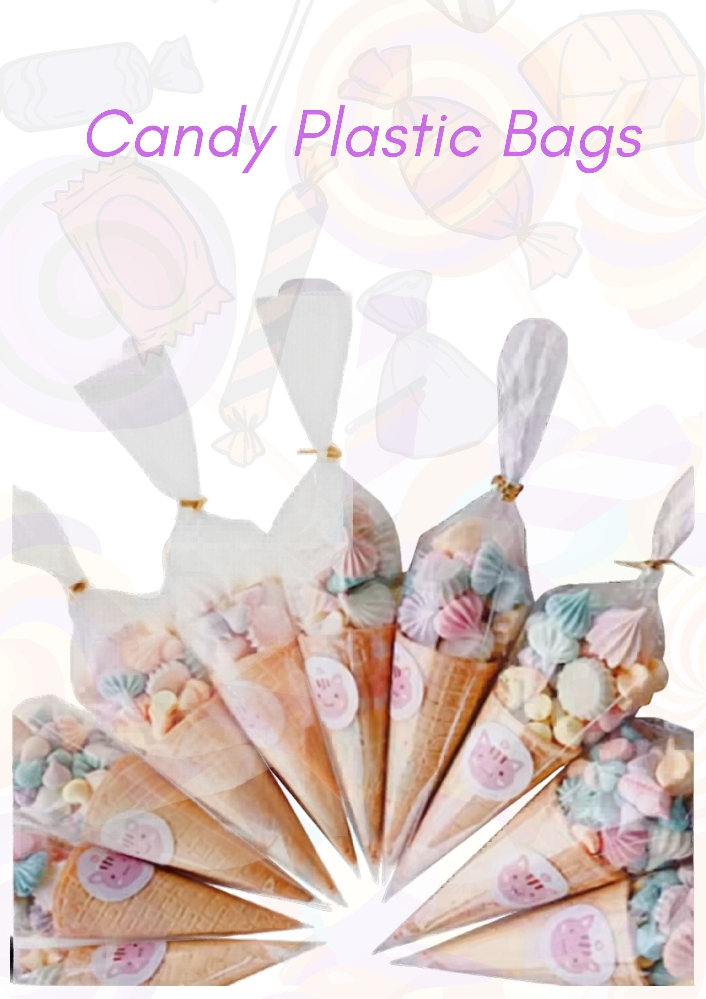 Clear Cone Candy Bags with Gold Twist Ties