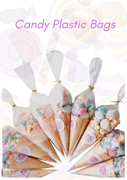 Clear Cone Candy Bags with Gold Twist Ties