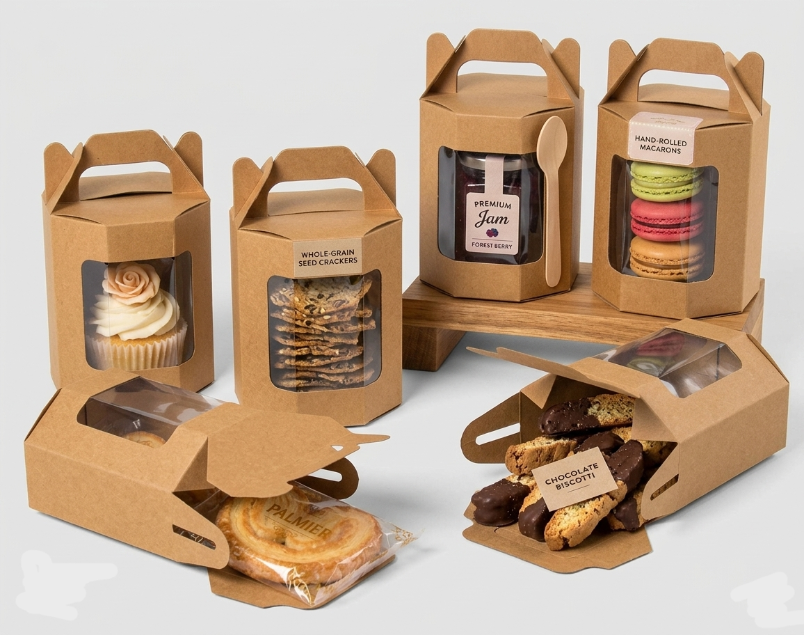 Kraft Window Octagonal Boxes with Handle – Eco‑Friendly Bakery General Packaging
