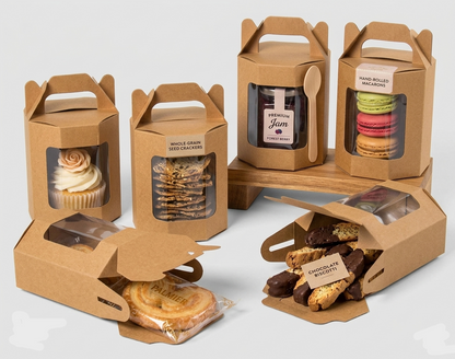 Kraft Window Octagonal Boxes with Handle – Eco‑Friendly Bakery General Packaging