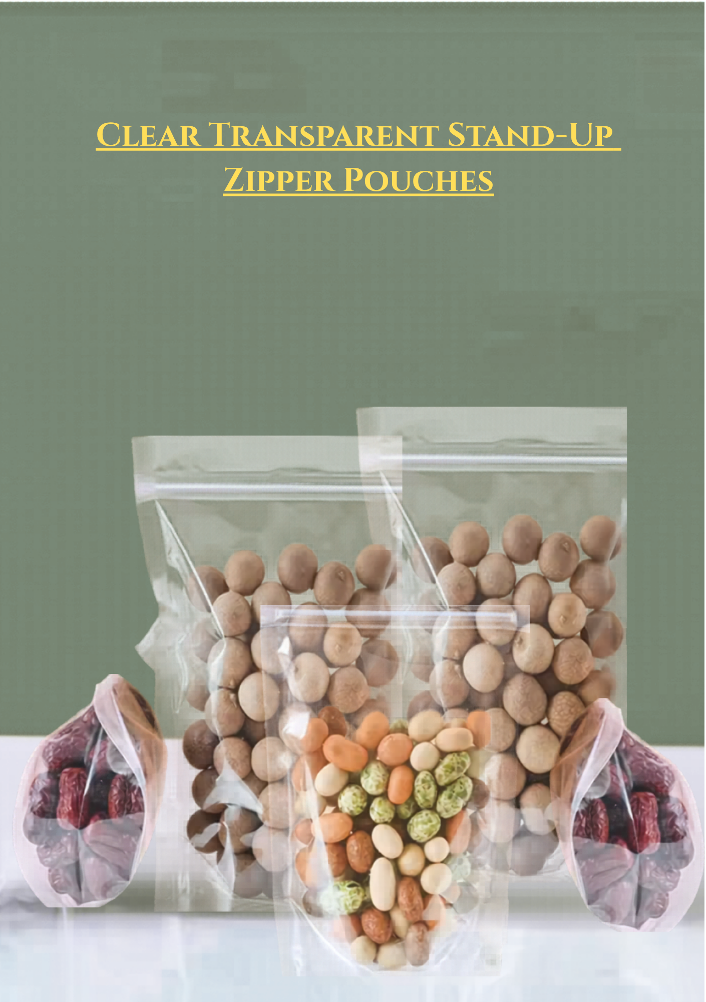 Stand-up Transparent Clear Zipper Pouches Food-grade