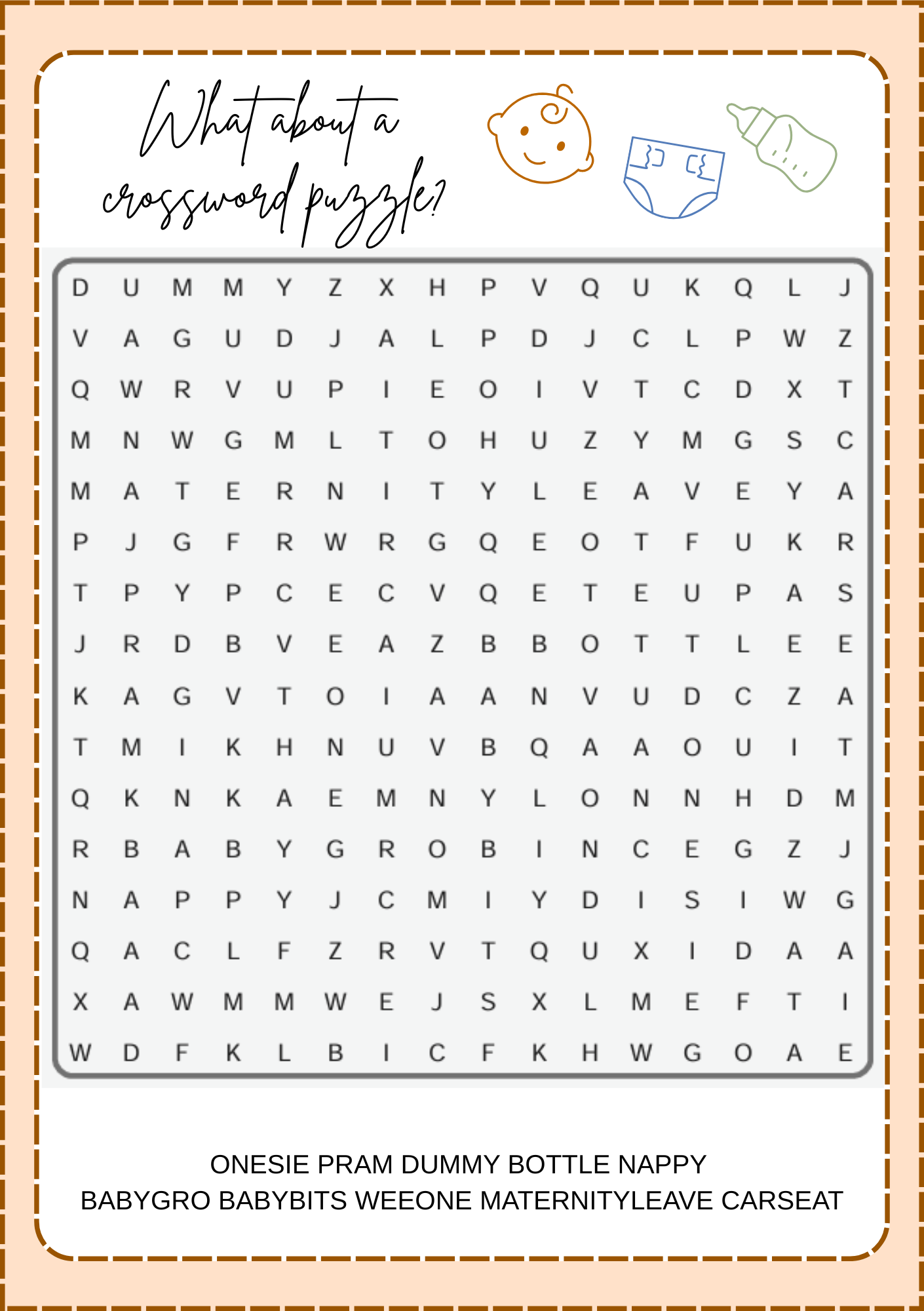 Baby Shower Game & Stationery Set, Predictions, Crossword And Thank You Cards