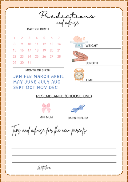 Baby Shower Game & Stationery Set, Predictions, Crossword And Thank You Cards