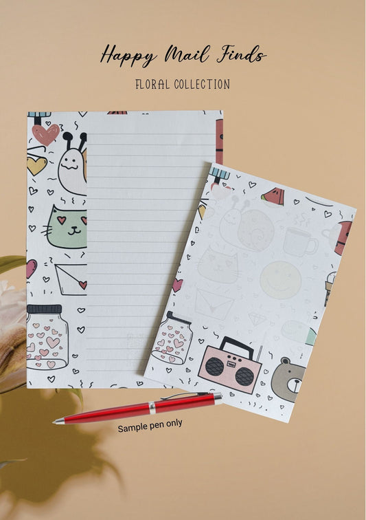 Cute Doodle Stationery Set | Letter Writing Paper & Notepad | Happy Mail Finds Collection | Penpal Gift Set
