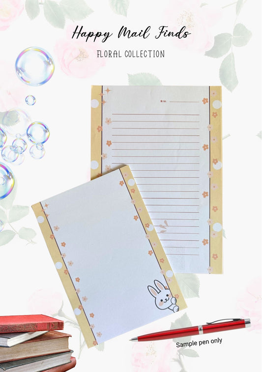 Cute Bunny Stationery Set | Floral Letter Writing Paper and Notepad | Happy Mail Finds Collection | Penpal Gift Set