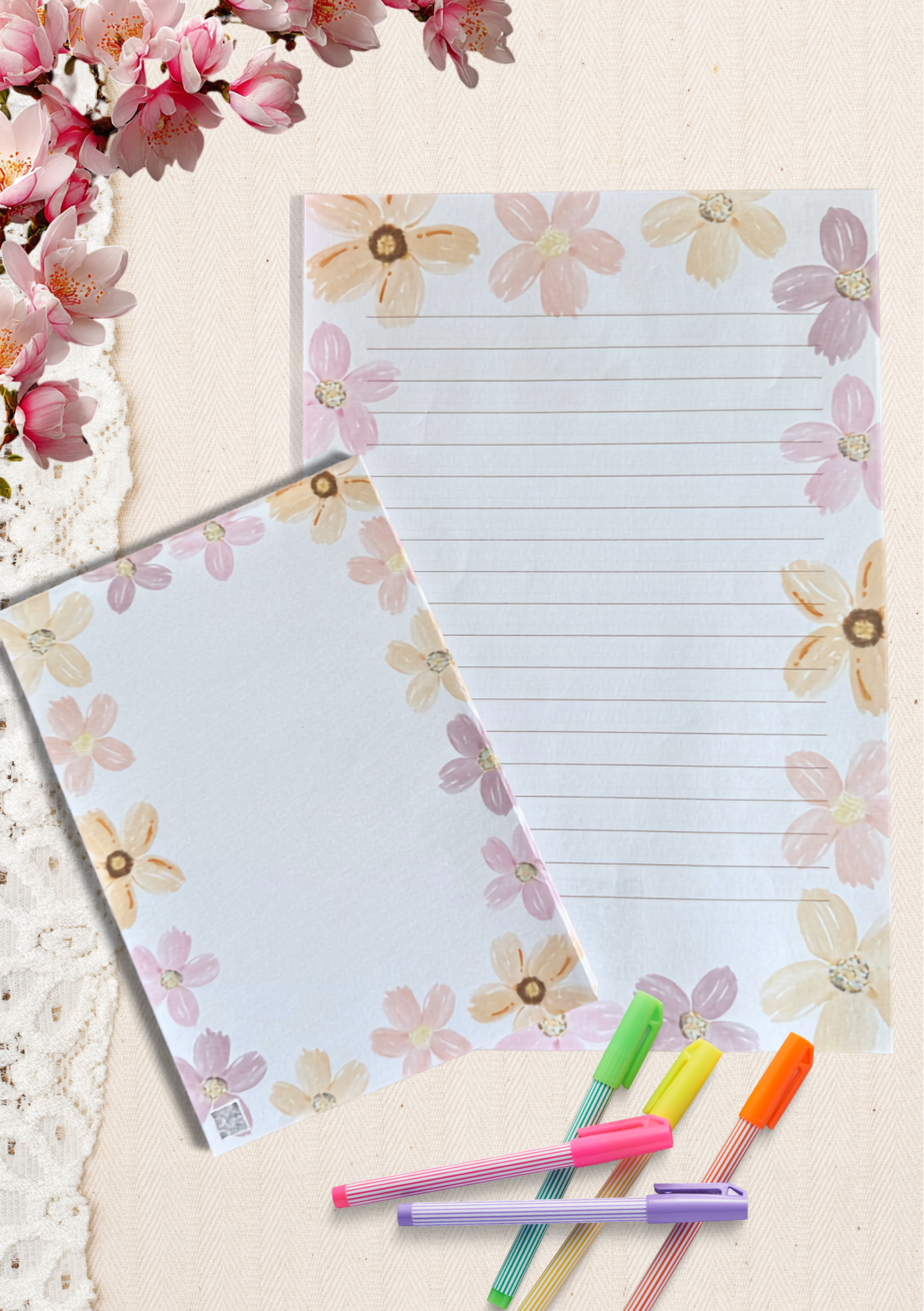 Pastel Daisy Letter Writing Set | Floral Stationery Paper for Penpals, Happy Mail or Journaling